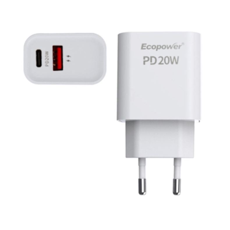 Cargador Ecopower EP-7038 / 1-USB-C / 3.0A / 20W - Blanco