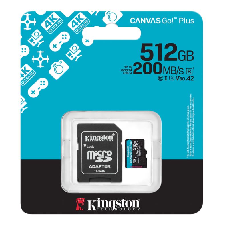 Tarjeta De Memória Micro SD Kingston Canvas Go! Plus 512GB 200Mbs C10 - SDCG4/512G